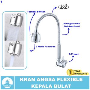 Kran Angsa Wastafel Cuci Piring Flexible Fleksibel Stainless Keran Air Leher Angsa Tembok 1/2 inch