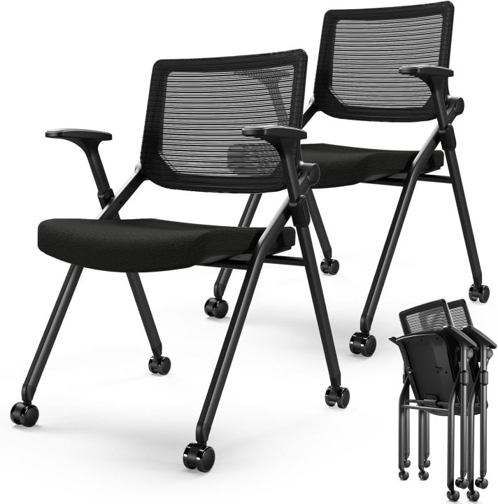Mobility Foldable Office Chair Set of with PU Wheels Ergonomic Mesh  Bouncing Back, Stackable Conference Room Chair, Office Guest Reception 
