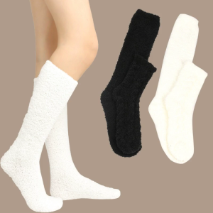 Women Thick Warm Fuzzy Slipper Socks Winter Thermal Fluffy Middle Tube Long Calf Socks Casual Home Sleep Leg Warmers