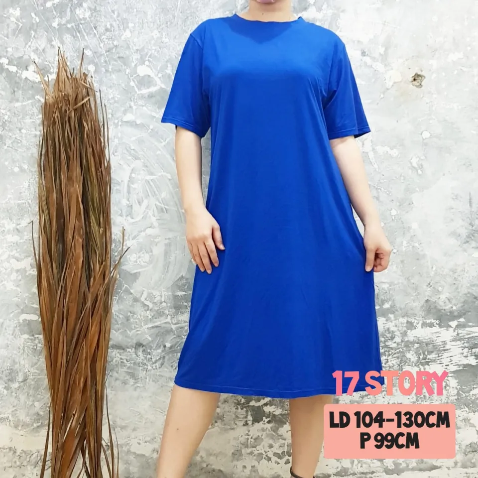 dress kaos jumbo polos wanita bahan rayon panjang selutut lengan