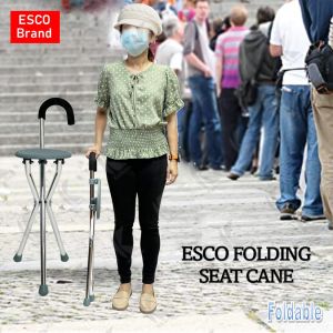 Esco Folding Seat Cane 3‑Leg Type – Lightweight Walking Stick with Portable Folding Seat for Elderly
