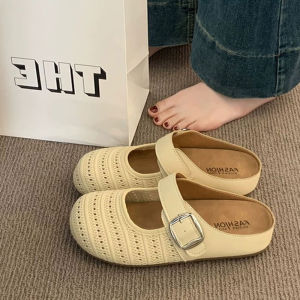 [Free Shipping] Thick-Soled Height-Increasing Retro Style 2026 Summer New Model Slip-On Hollowed-Out Closed-Toe Semi-Sandal Slippers For Outdoor Wear