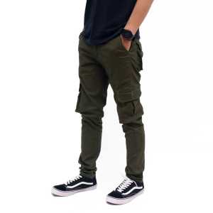 MARTRICH - Cargo Pants Pria / Celana Cargo Panjang Pria Slim Fit Hijau Army