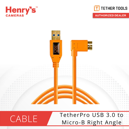 Tether Tools TetherPro CU61RT15-ORG 15ft USB 3.0 Cable – A Male To Right-Angle Micro-USB – Orange