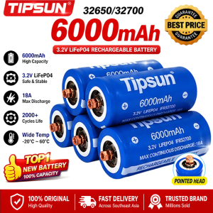 Tipsun Original 32650 32700 LiFePO4 Battery 6500mAh 3.2V Lithium Phosphate Rechargeable Battery rechargeable solar female positive / female negative threaded on both sides high current battery pack spiral type lifepo4 battery new battery pack