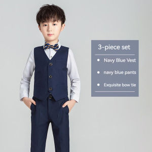 Formal Kids Boys Suit Blazer Pants Attire Set 4pcs Formal Tuxedo Outfit Childrens Wedding Birthday Dresswear Toddler Gentleman Suits 3-14 Years Americana England Suit For Kids Boys Formal Tuxedo Outfit Party【Manila 】