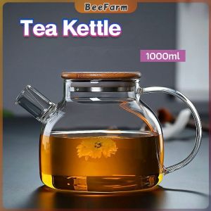 B.F. 1L Heat Resistant With Wooden Cover Tea Pour Kettle Hot Coffee Tea Milk