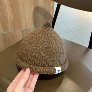 WARM HUT Hàn Quốc Mũ viền cong Màu trơn Thu Đông Mũ Dệt Kim trẻ em Đáng yêu Ấm áp mềm mại Mũ Bonnet trẻ em Bé trai bé gái