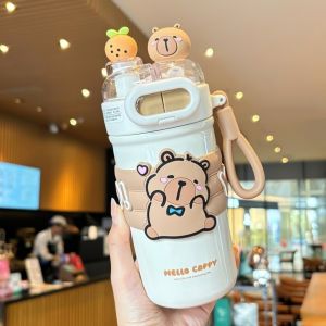 LLCY 520ML Vacuum Cup Insulation Or Cooling Cute Capybara Insulated Cup Portable High-Capacity Thermal Water Bottle