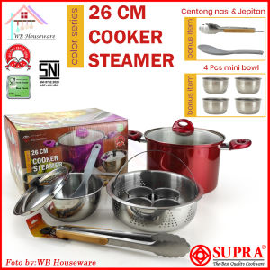 Panci set / panci warna / cooker steamer 26cm SUPRA Merah