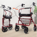 elderly leisure four-wheel shopping cart with chair walker Elderly walker trolley can push and sit shopping cart. 