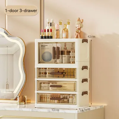 Makeup Organizer with Drawer Desktop Dust-proof Storage Rack Crown Foldable Storage Cabinet