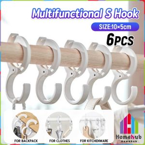 HB 6Pcs Multifunctional S-type Hanging Hook Plastic Hook for Kitchen/Bathroom/Toilet