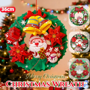 2025 Christmas Round Wreath Xmas Tree Door Wall Hanging Decoration Christmas Artificial Garland