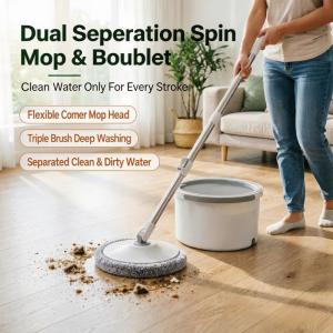 Hands-Free Self Cleaning Spin Mop Bucket Automatic Wet and Dry + FREE 4 Mop Pad (Separates clean and dirty water)
