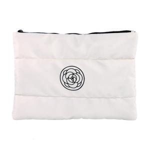 Aesthetic Camellia Flower Makeup Pouch for Office and Travel Womens Quilted Large Capacity Toiletry Cosmetic Clutch Bag
