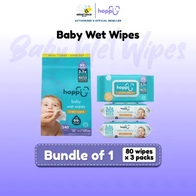[Upgraded Formula] Hoppi 99% Baby Wet Wipes (7 Wipes/ 20 Wipes/ 80 Wipes) Bundle of 1 / 3