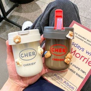 Baby Drinking Bottle Water Bottle With Straw Cover For Kids Portable Leak-proof and Drop-proof  Cute Tumbler Drinking Milk Baby Sippy Cup 300ML