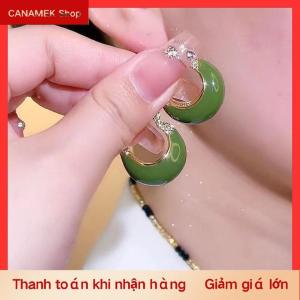 CS 1 đôi bông tai zircon màu xanh lá phong cách Hàn Quốc thời thượng cho nữ bông tai dáng dài hình học bất đối xứng đơn giản trang sức cá tính dự tiệc