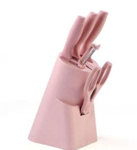 Nordic Kitchen Knife Set 6pcs Non Stick and Scissors Set Pastel Color Stainless Steel Kitchenware Set with Box Keimav