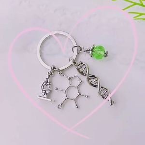 Science Keychain Microscope Measuring Glass Molecules Key Rings Chemistry Structure Key Chains for DIY