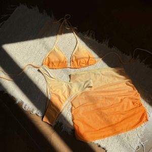 Lace Up 3 in 1 Gradient Color Swimwear Set Deep-V Slim Fit Bikini Bathing Suit Beachwear Clothing Sleeveless Swimsuit Vacation H260729