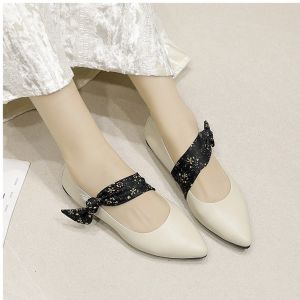 Free Shipping Floral Print New Chinese-Style Soft Leather Pointed-Toe Flats For Women With A Bow Detail 2026 Spring/Autumn New Collection Retro Flat Shoes