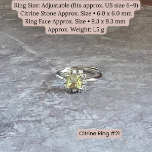 Natural Citrine Adjustable Ring Collection Silver-Plated Yellow Crystal Ring Women Jewelry Gift November Birthstone (Style #19)-RRC