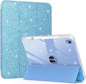 Case for iPad 11th Generation (A16) 2025for iPad 10th Generation 10.9 Inch 2022 with Pencil HolderGirl Women Sparkle Glitter Leather Trifold Stand Magnetic Smart Cover Shiny Clear TPU Back Shockproof Case