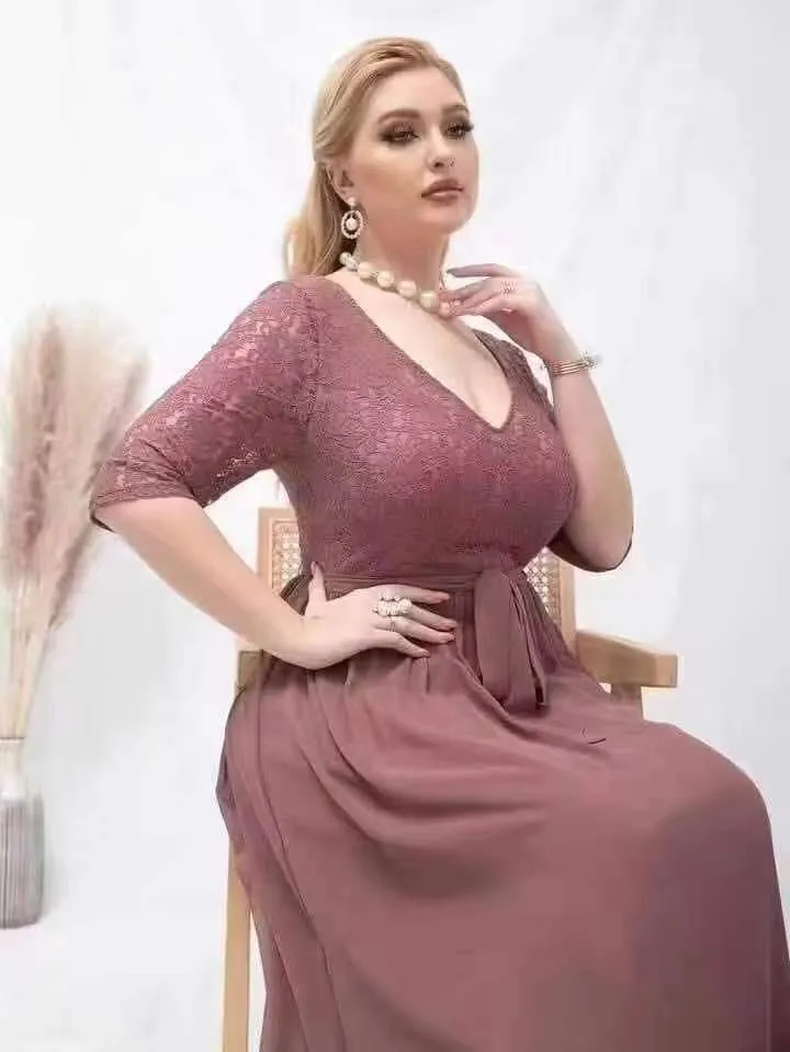 #2206 Plus size Casual Formal Lace Long Dress Gown with Premium high  quality 3/4 shoulder design