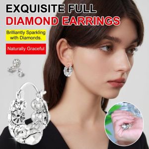 Earrings Exquisite Clip Earrings Fashionable and Luxurious Super Sparkling Hoop Earrings with Full Diamonds