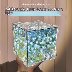 Taidu Cube Hoa Tulip đèn ban đêm biển tự làm đèn trang trí với hiệu ứng đường hầm quang học cho môi trường gia đình