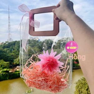 [LOẠI DÀY] Combo 10 Túi PVC Quai Da Vuông ST GROUP trong suốt chống thấm nước kèm đầy đủ phụ kiện Túi Quà đựng bánh kẹo mỹ phẩm hoa trái cây siêu bền chắc