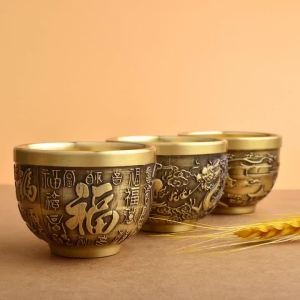 Dragon and Phoenix Bowl Feng Shui Treasure Bowl Vat ss Copper Attract Wealth and Good Luck Desktop Ornaments Study Decoration