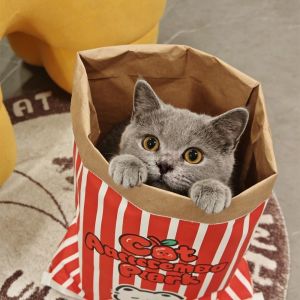 JIMEIXIAN01 Decompression Kraft Paper Cat Toy Chew Hide-and-seek Hidden Food Pet Toy Creative Puzzle Cat and Dog Kraft Paper Bag
