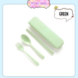[iRojak] Portable Tableware Reusable Travel Wheat Straw Cutlery Set with Box 便携餐具 Set Sudu Garpu Penyepit - KW46