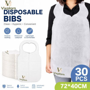 Vixplorn 30pcs Disposable Adult Apron Non-Woven Waterproof Bib for BBQ Kitchen Dining Protection