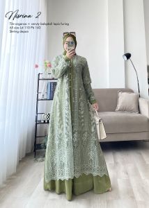 Uniwafda Gamis Muslim Syari Set Khimar Pesta Jumbo Brokat Tille Nisrina 2
