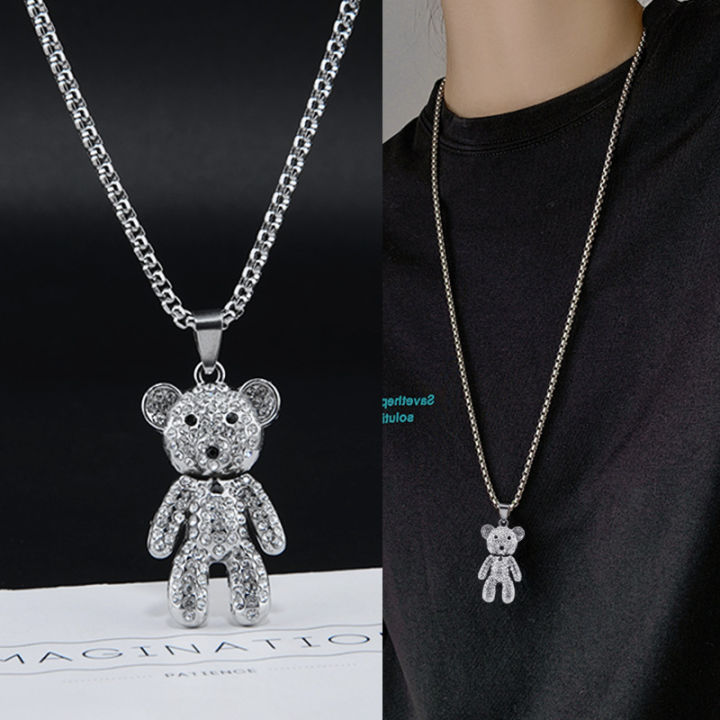 BAC Full Diamond Bear Pendant Cool Wind Women's Necklace
