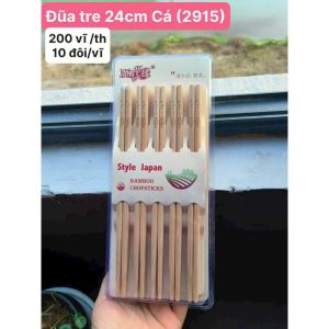 Đũa tre khử khuẩn hình Cá 2915 hộp 10 đôi kích thươc đũa 24cm chất liệu gỗ tre nguyên chất
