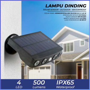 PENGIRIMAN CEPAT TRLIFE Lampu Dinding Solar Sensor Gerak Waterproof 4 LED Cool White 4W PL256 / lampu taman outdoor anti air tenaga surya tempel dinding luar tembok solar / lampu dinding tempel tembok tenaga surya outdoor minimalis teras anti air