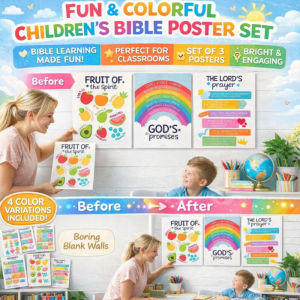 Bible Posters For Classroom Religious Educational Wall Art Durable Waterproof Sunday School Decor Christian Teaching Posters Kids Church Decorations Inspirational Scripture Posters