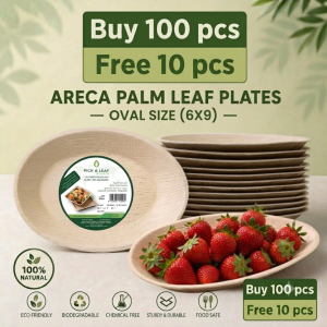 [Buy 100 pcs Free 10 pcs] Pick A Leaf Premium Eco-Friendly Oval Areca Palm Plates - Biodegradable Disposable Cutlery Set - 10 Pack - New