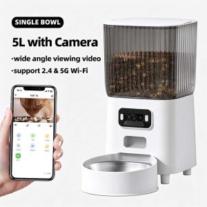 【SG Stock】Automatic Cat Feeder 5L With Camera 5G WiFi/ Smart Dog Food Dispenser/ Timing Quantitative Pet Feeder