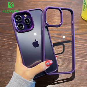 FLOVEME Luxury Transparent Phone Case For iPhone 14 Pro Max 14 Plus Metal Lens Frame Hard Acrylic Clear Shockproof Back Cover For iPhone 14