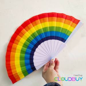 7 inch Childrens Craft Folding Fan Rainbow Flat Fans Kindergarten Cloth Dance Small Fan Cold Fan