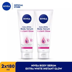 (PAKET HEMAT ISI 2) NIVEA Body Serum Extra Bright Instant Glow SPF 25 180ml - Hand body serum lotion moisturizer mencerahkan kulit kusam bercahaya badan glowing brightening tone up lembap SPF UV - 95% Vitamin C UVA UVB Filter 8 Super food Pearl extract