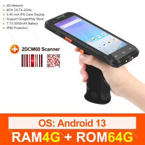 4G Industrial PDA Android Terminal 13 with Grips 1D 2D Scanner Handheld Data Collector QR Code Barcode Scanner NFC Reader for Clothing Warehouse Management Inventory 4GB+64GB Running Memory Bluetooth Wifi GPS Touch Screen Machine