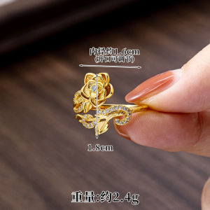 Popular Vietnamese gold-plated bracelet and ring fashionable and light luxury diamond-encrusted brushed rose flower open ring simple womens jewelry