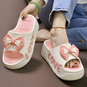 New Summer Thick-Soled WomenS High-Heeled Indoor Home Fashion Bowknot Bathroom Sandals Suitable For Outdoor Wear In Summer